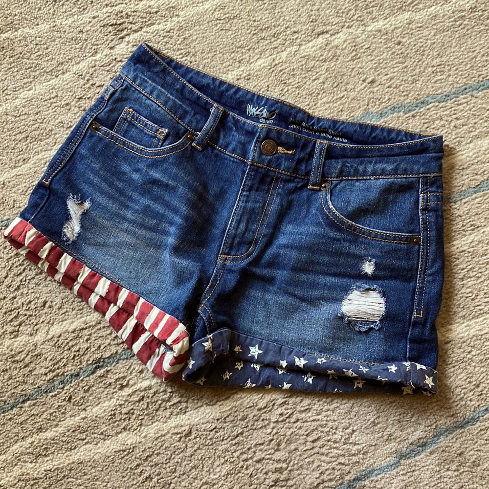 Mossimo Denim Stars and Stripes Distressed Shorts sz 4